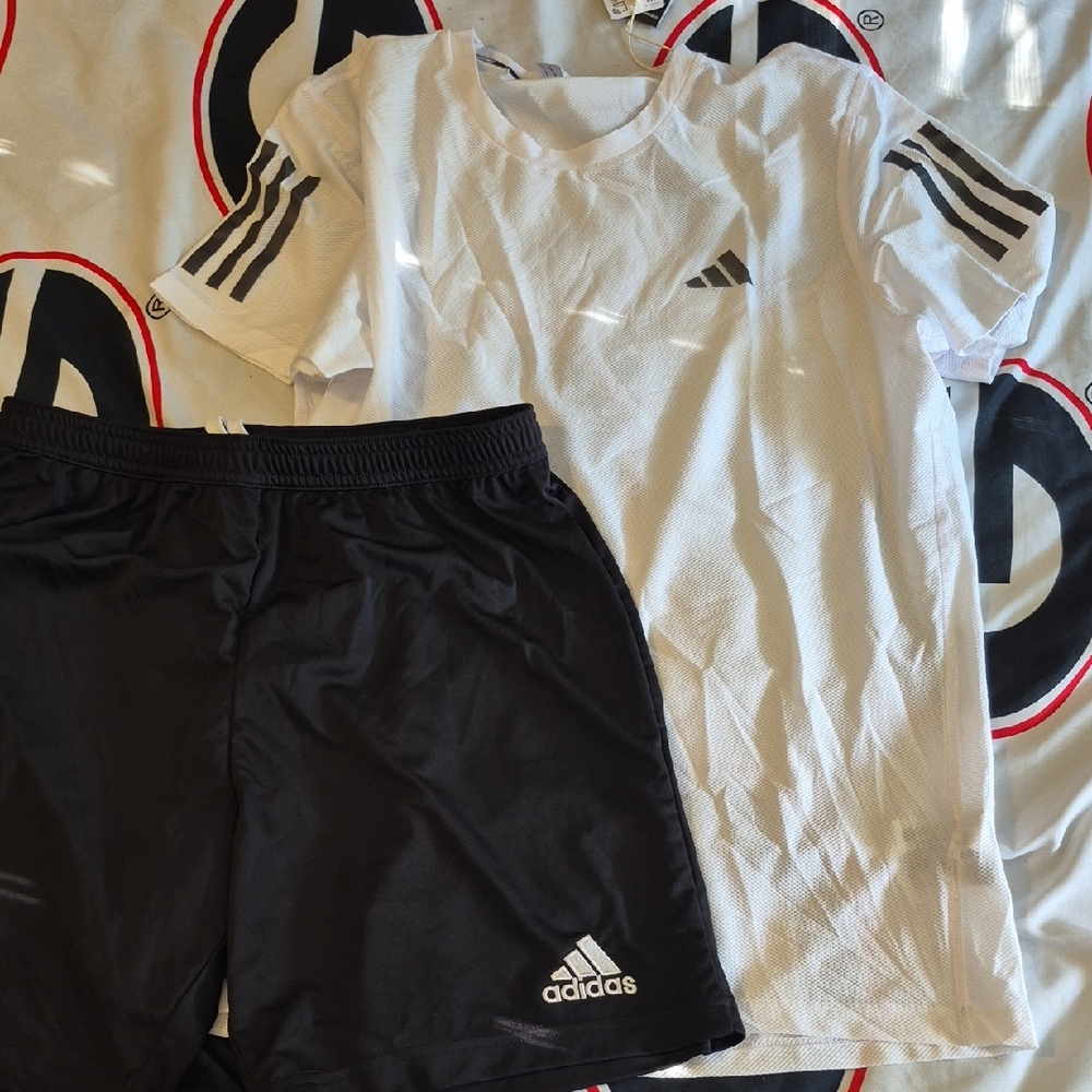 Adidas White Tee and Black Shorts Combo